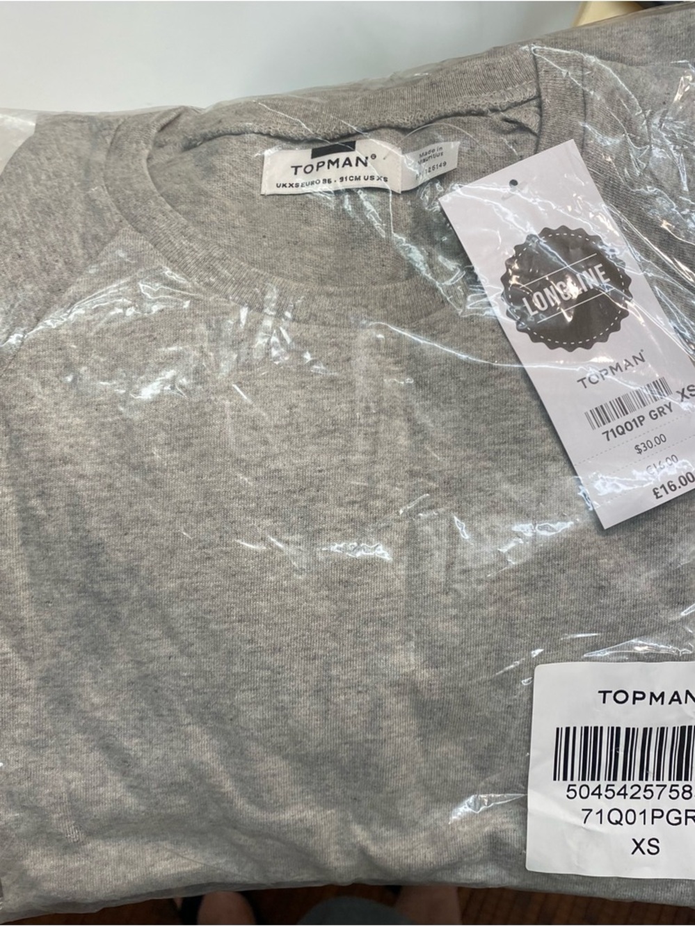 Topman Light Grey Crew Neck Short Sleeve Tee XS NWT